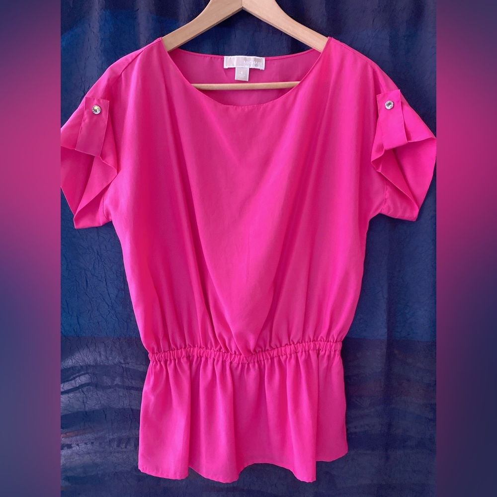 NWOT Michael Kors Women Hot Pink elasticated Waist Blouse